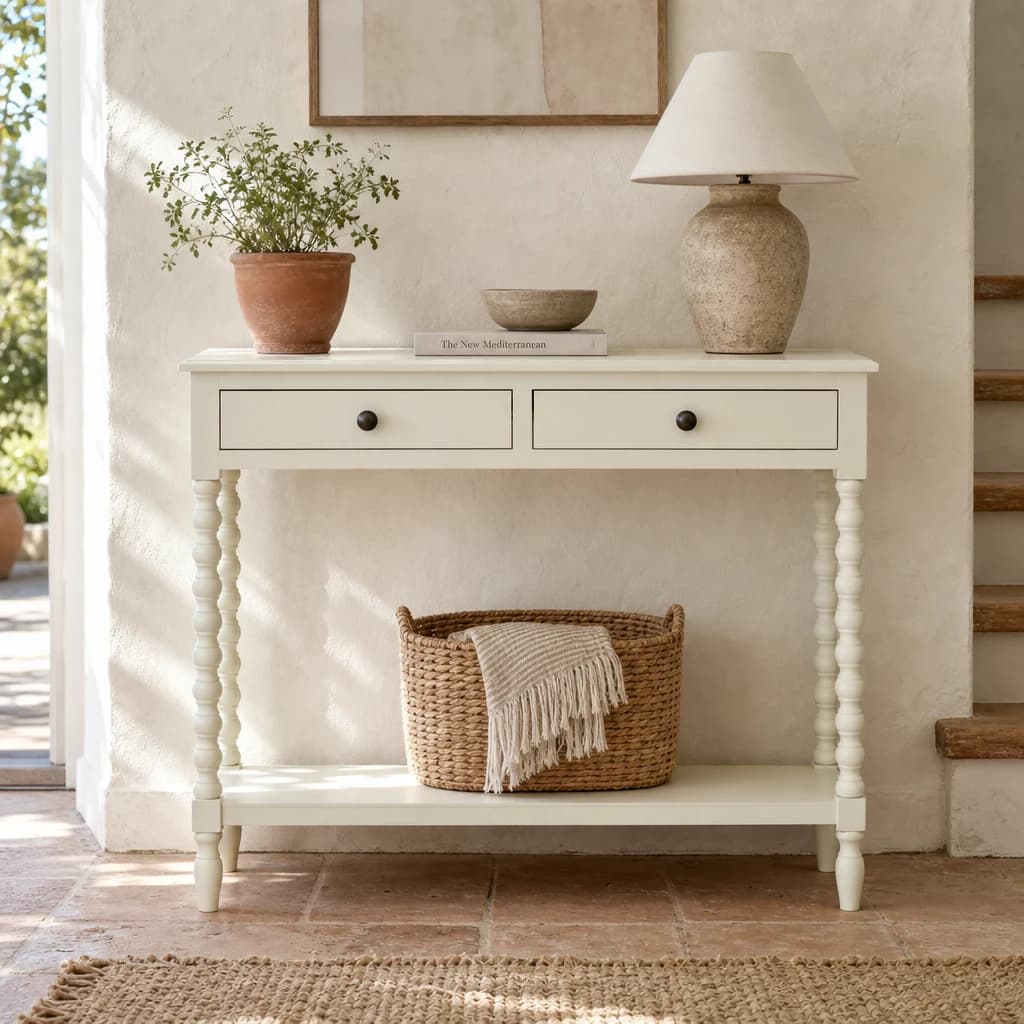 Heritage Two Drawer Bobble Detail Ivory Wooden Console Table - Tables, photo 1 of 8