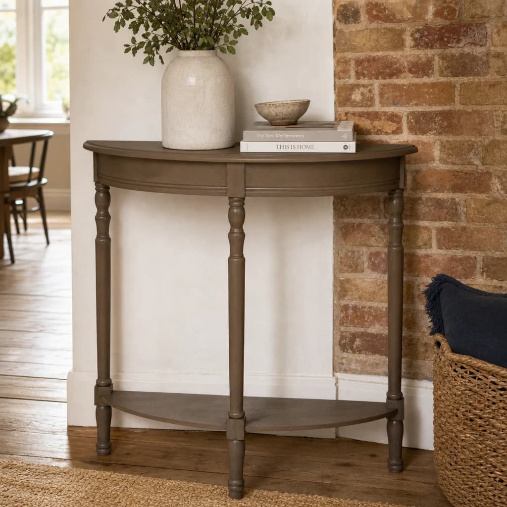 Heritage Dark Brown Half Moon Wooden Console Table - Tables, photo 1 of 8