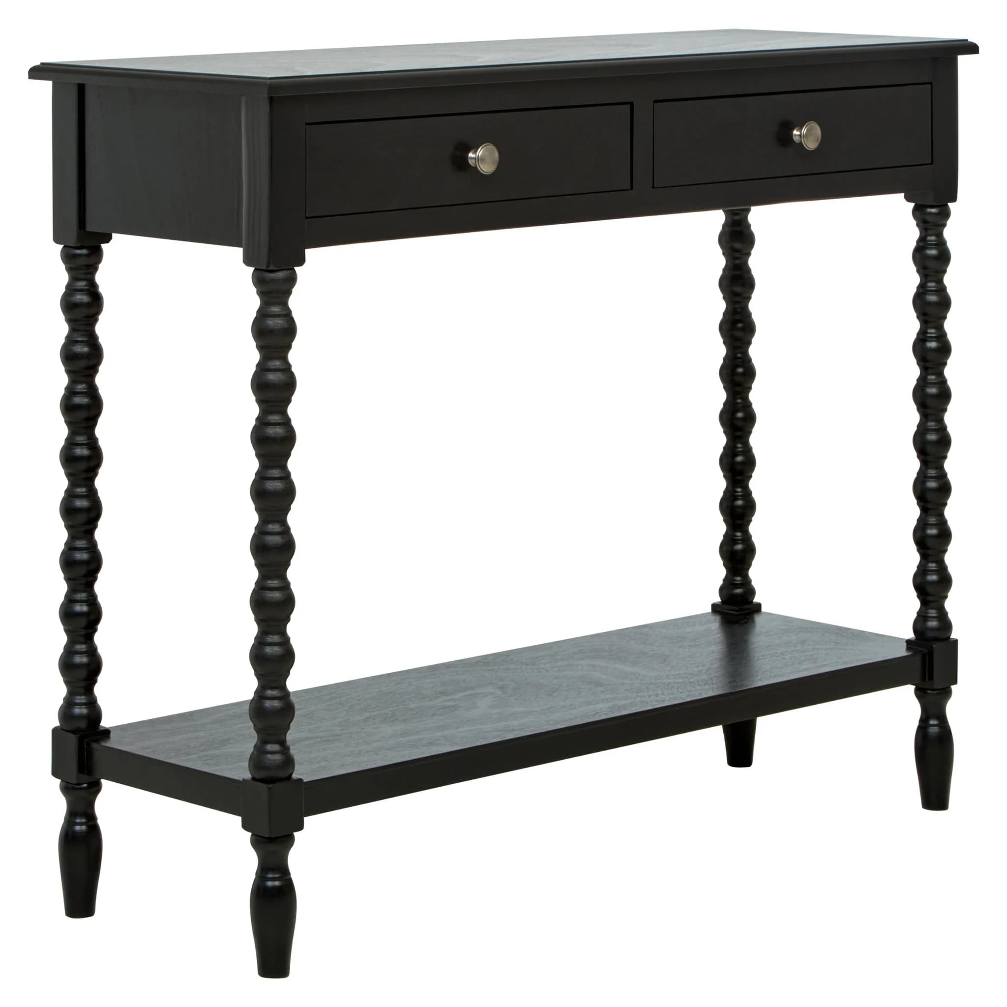 Heritage Two Drawer Bobble Detail Black Wooden Console Table - Tables, photo 5 of 8