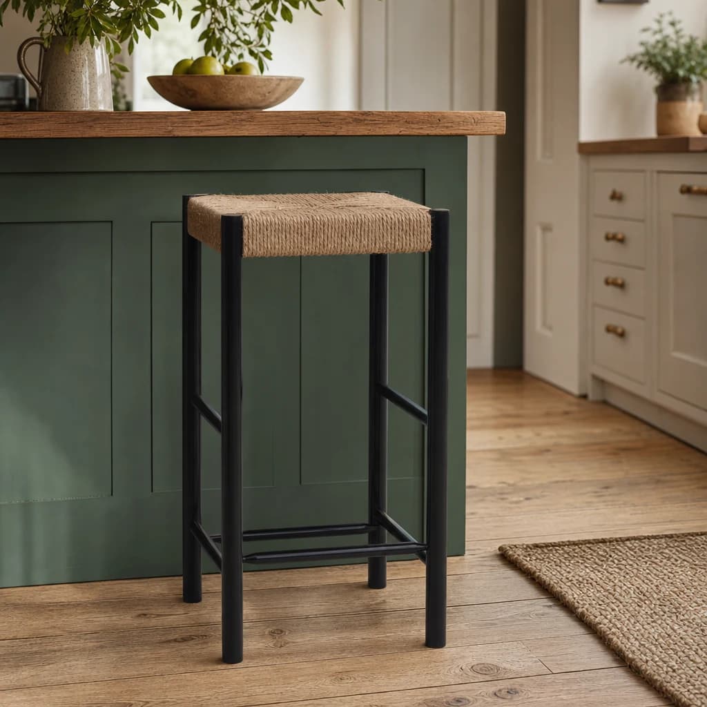Bandar Natural Rope and Black Wood Bar Stool - Seating, photo 1 of 8