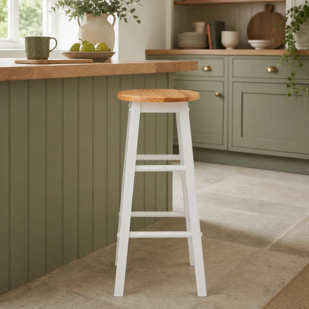 Chester White and Natural Wooden Kitchen or Bar Stool - Seating, photo 1 of 5