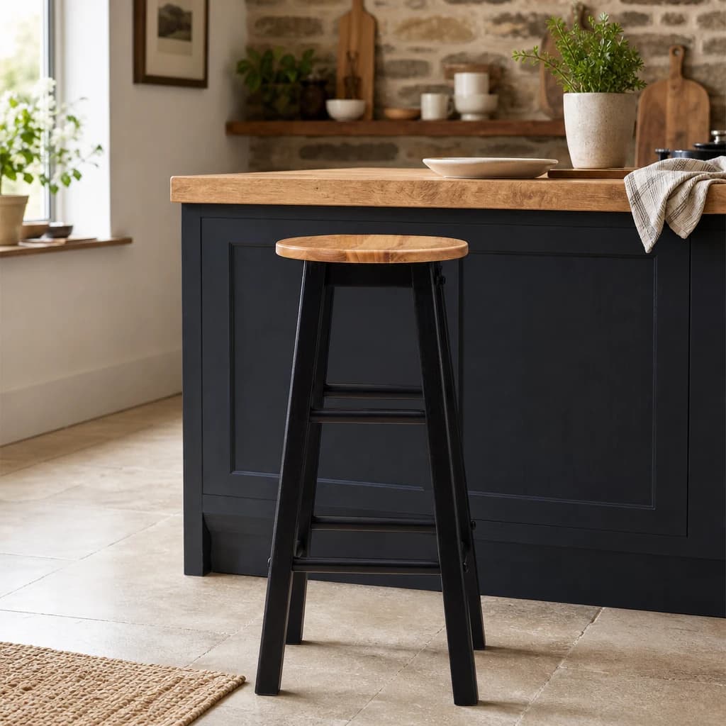 Chester Black and Natural Wood Kitchen or Bar Stool - Seating, photo 1 of 5