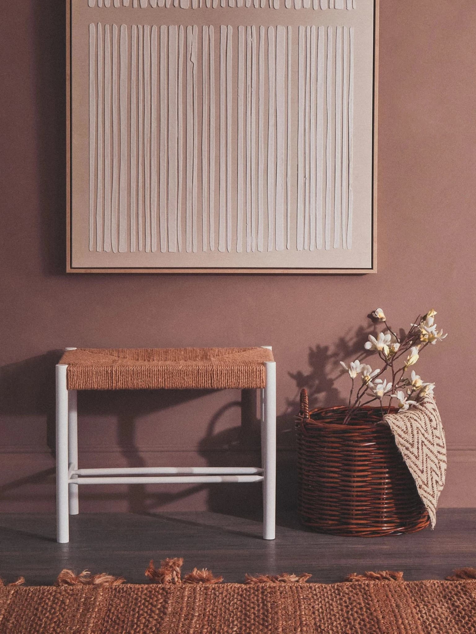 Bandar Small Natural Rope and White Wood Bench - Seating, photo 4 of 8