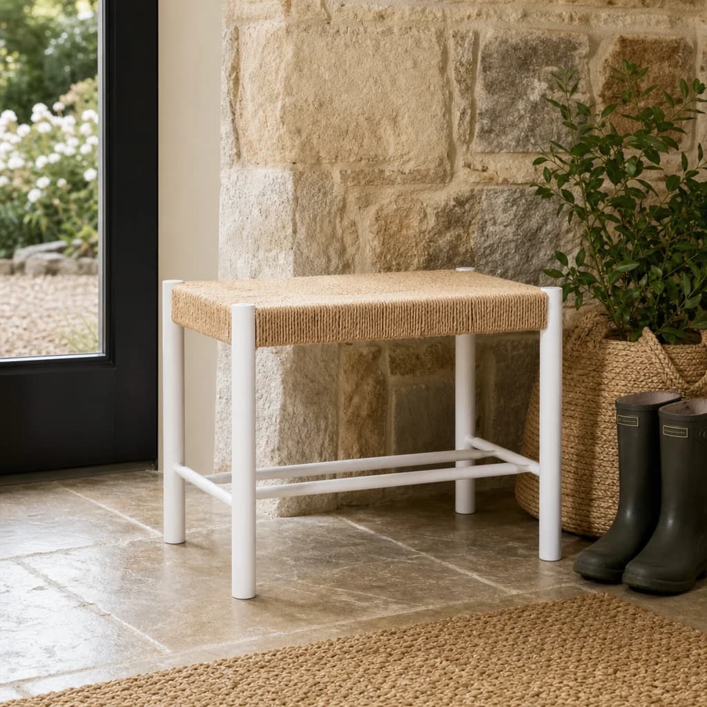 Bandar Small Natural Rope and White Wood Bench - Seating, photo 1 of 8