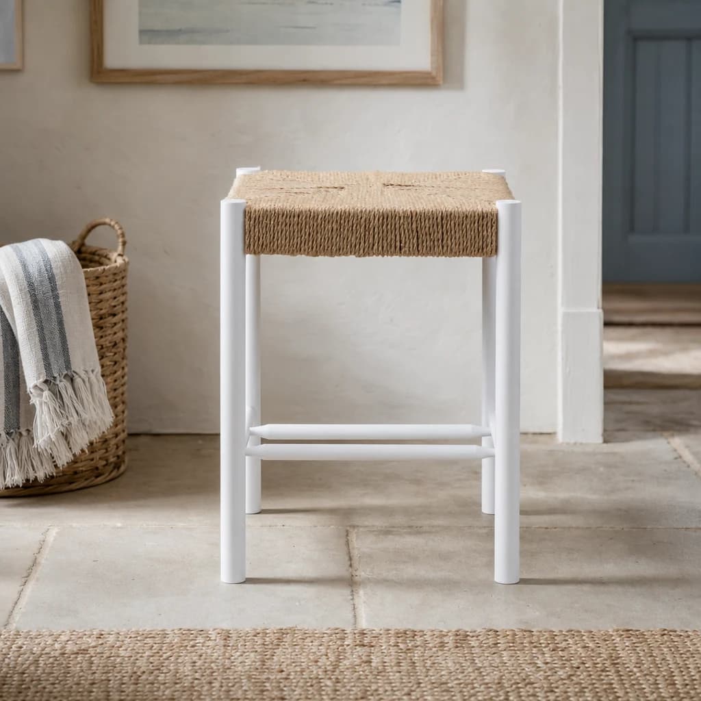Bandar Natural Rope and White Wood Stool - Seating, photo 1 of 8