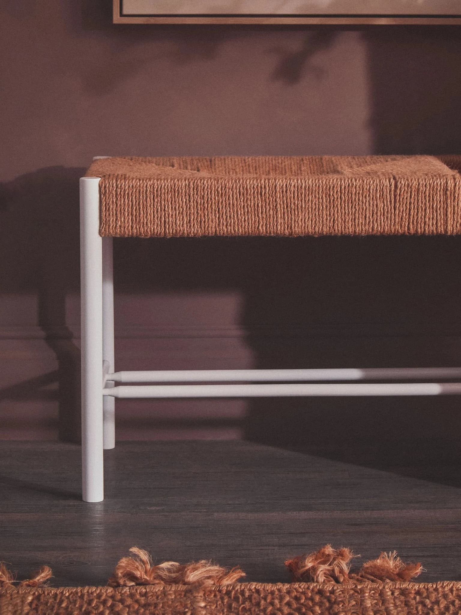Bandar Large Natural Rope and White Wood Bench - Seating, photo 3 of 8