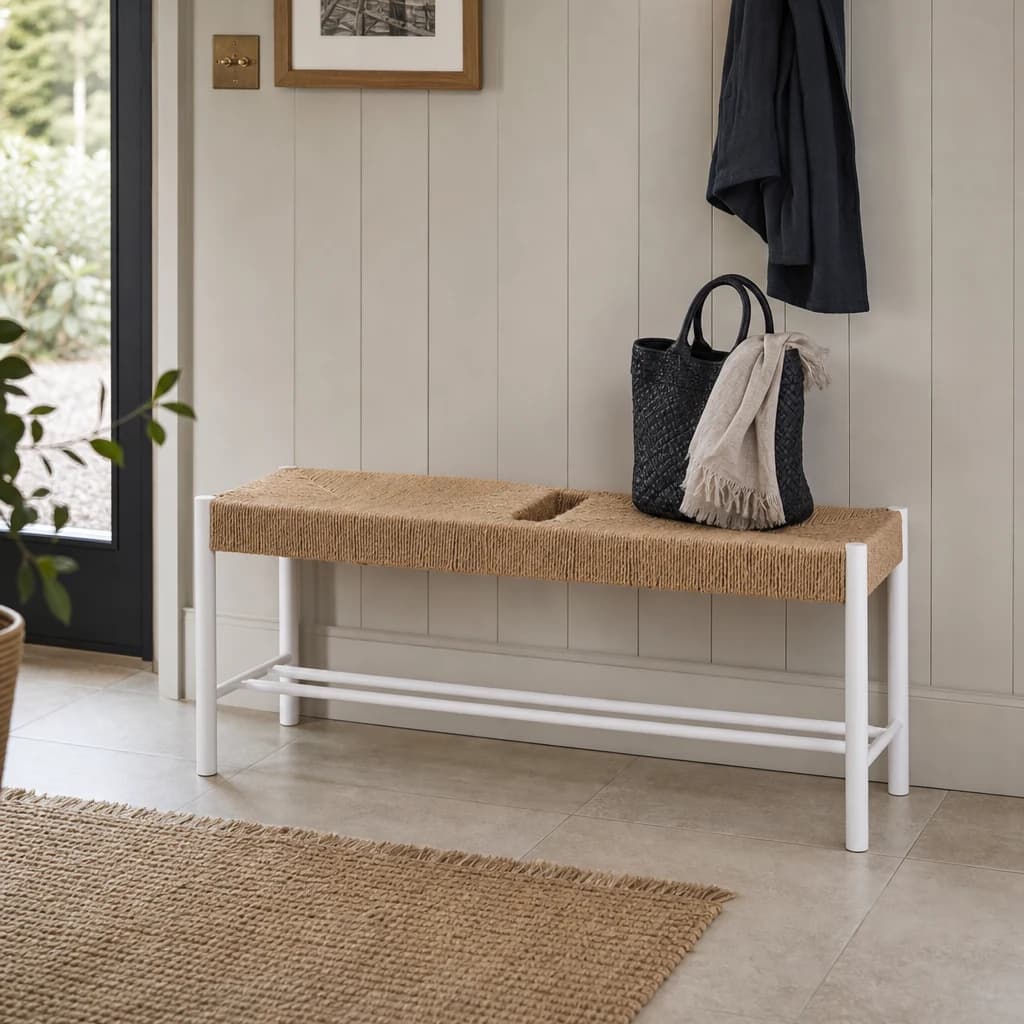 Bandar Large Natural Rope and White Wood Bench - Seating, photo 1 of 8