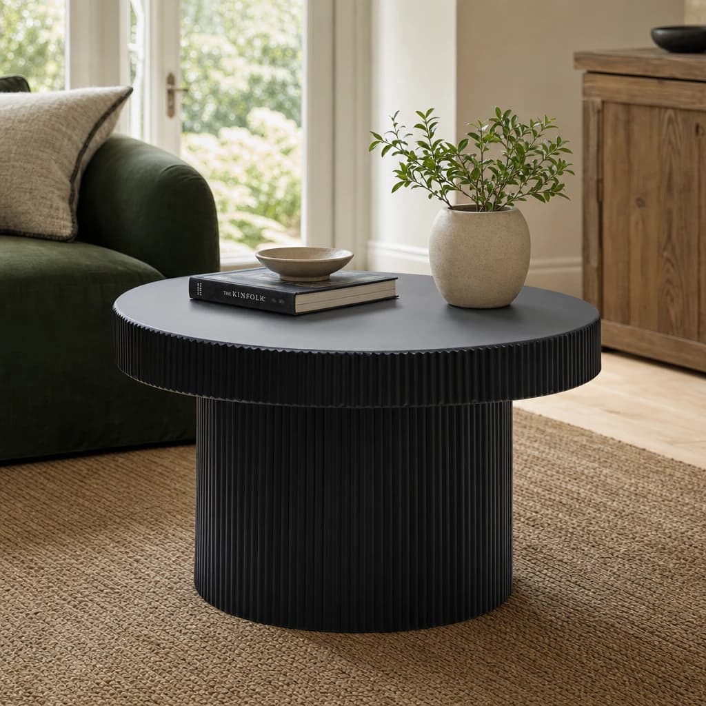 Trento Black Metal Round Ridge Detail Coffee Table - Tables, photo 1 of 7