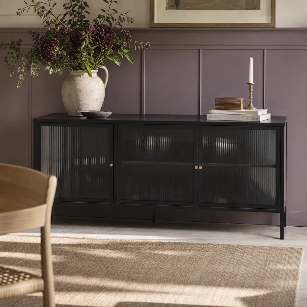 Addison Black Metal and Fluted Glass Door Sideboard - Bookcases & shelving, photo 1 of 2