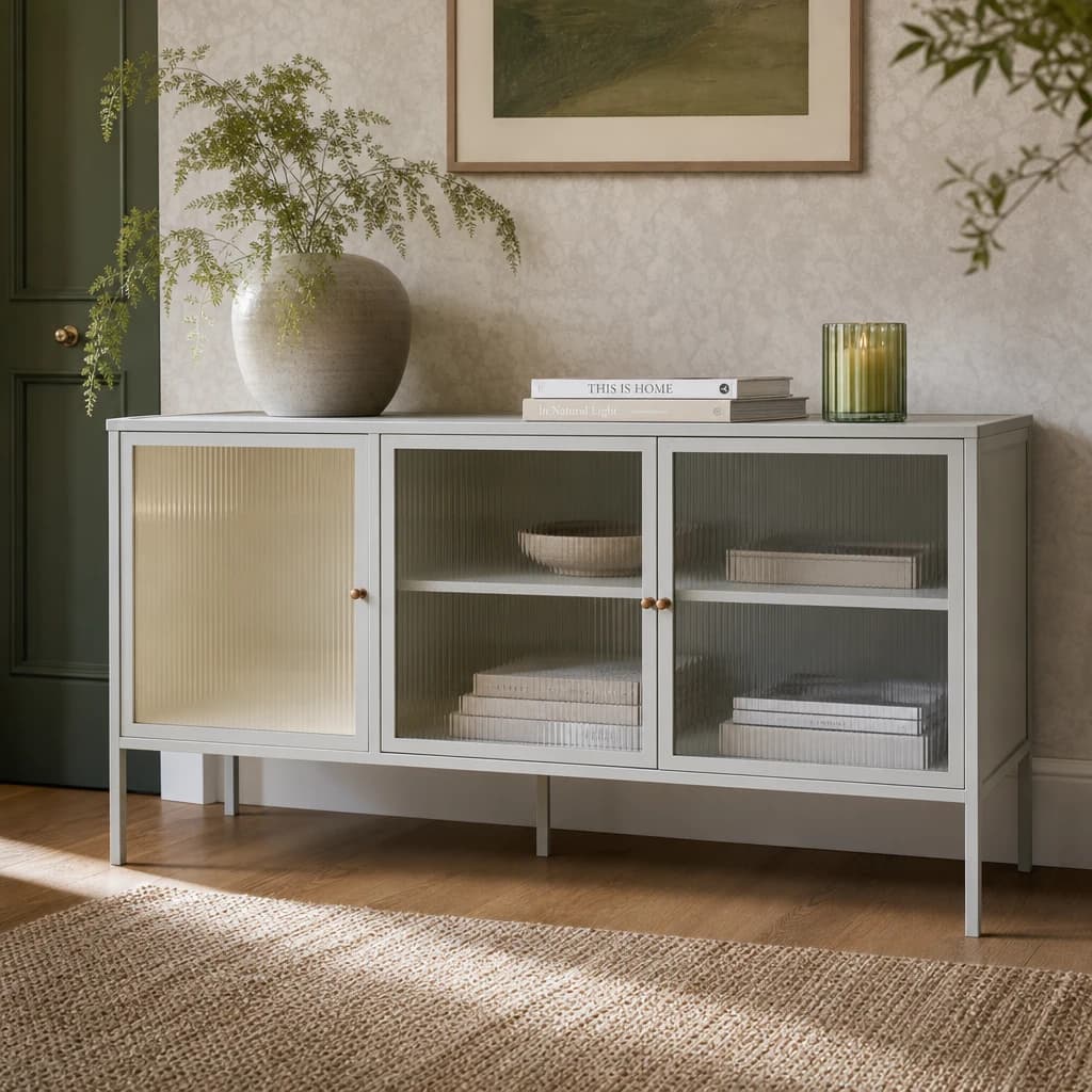 Addison Warm White Metal Fluted Glass Door Sideboard - Bookcases & shelving, photo 1 of 2