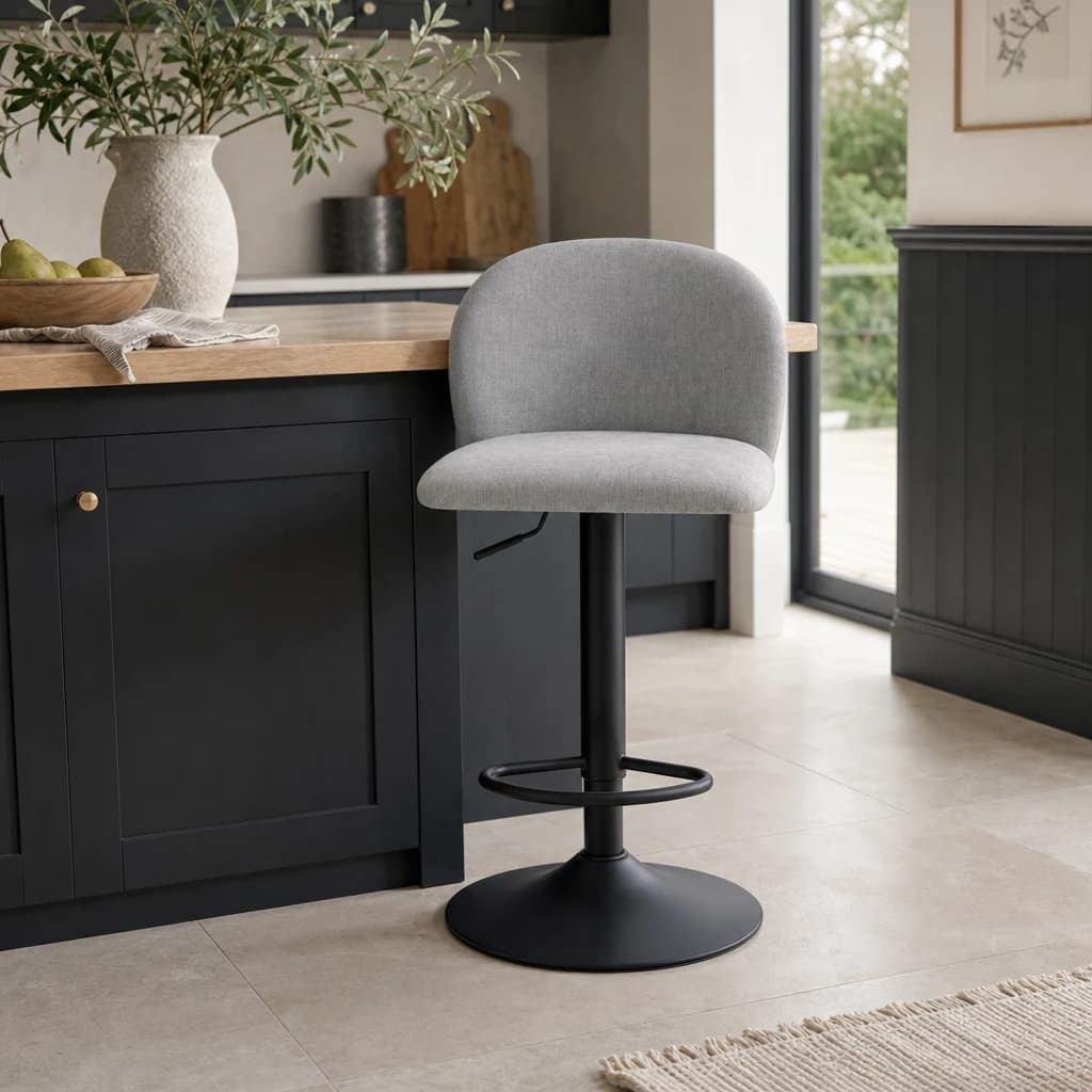 Maxwell Set of 2 Light Grey Textured Fabric Curved Bar Chairs - Seating, photo 1 of 8