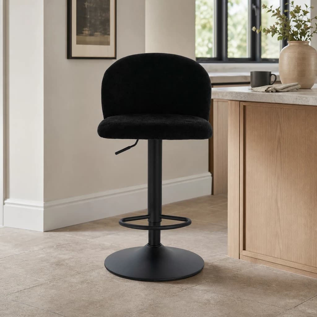 Maxwell Set of 2 Black Textured Fabric Curved Bar Chairs - Seating, photo 1 of 8
