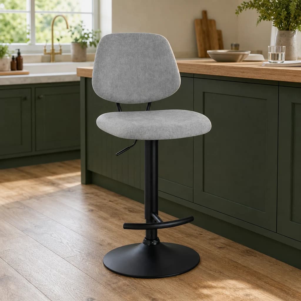 Maxwell Set of 2 Light Grey Textured Fabric Bar Chairs - Seating, photo 1 of 8