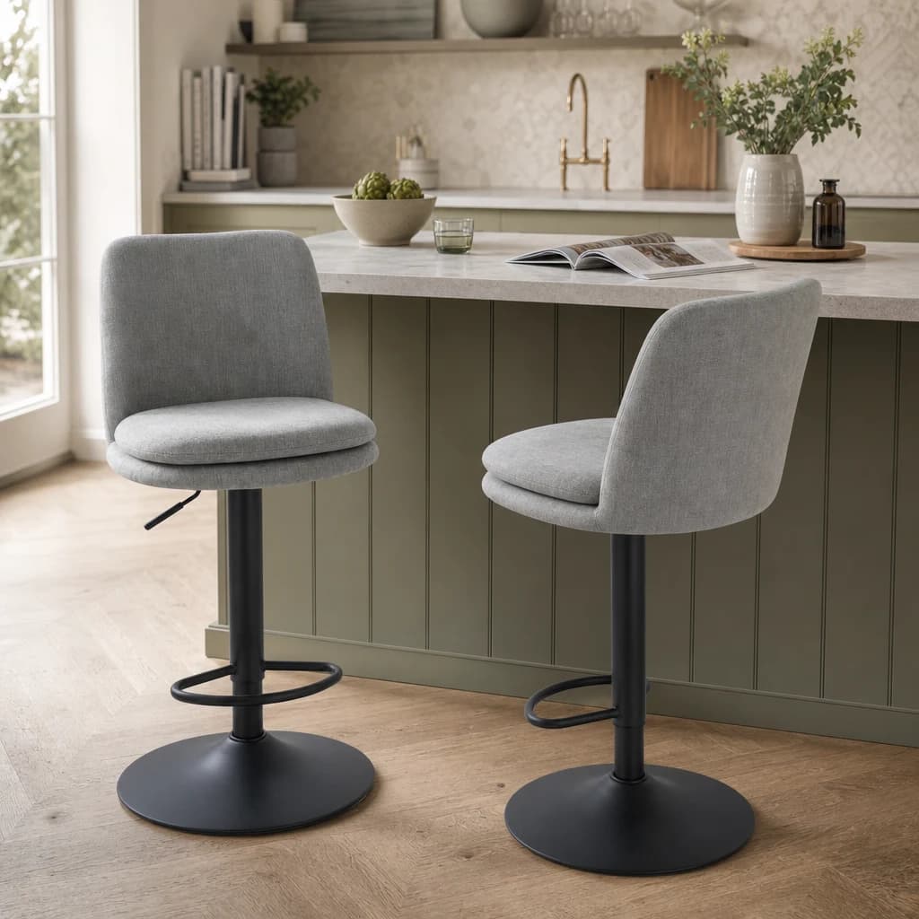 Maxwell Set of 2 Light Grey Textured Fabric Cushioned Bar Chairs - Seating, photo 1 of 8