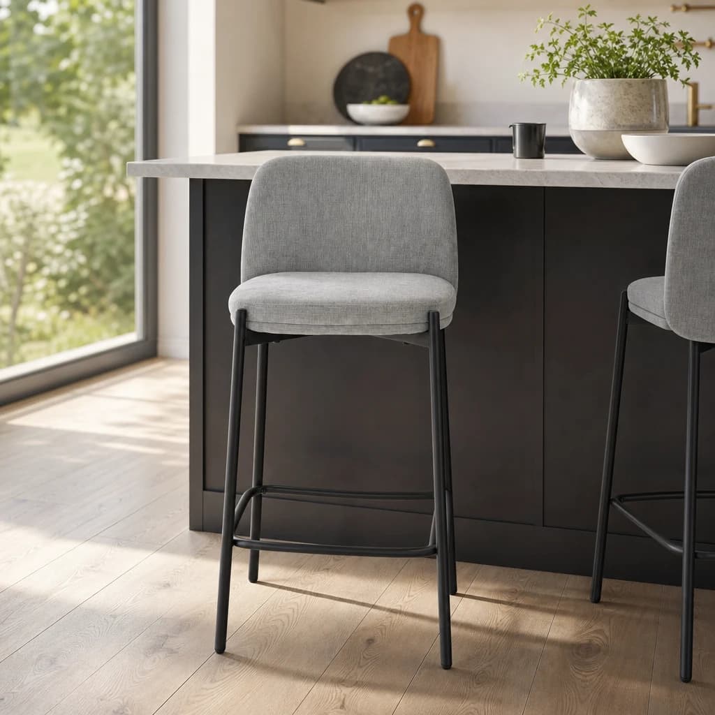 Maxwell Set of 2 Light Grey Textured Fabric Bar Chairs with Black Legs - Seating, photo 1 of 8