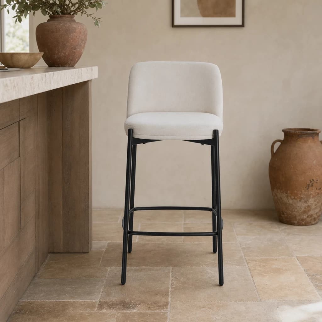 Maxwell Set of Two Beige Textured Fabric Bar Chairs with Black Legs - Seating, photo 1 of 8