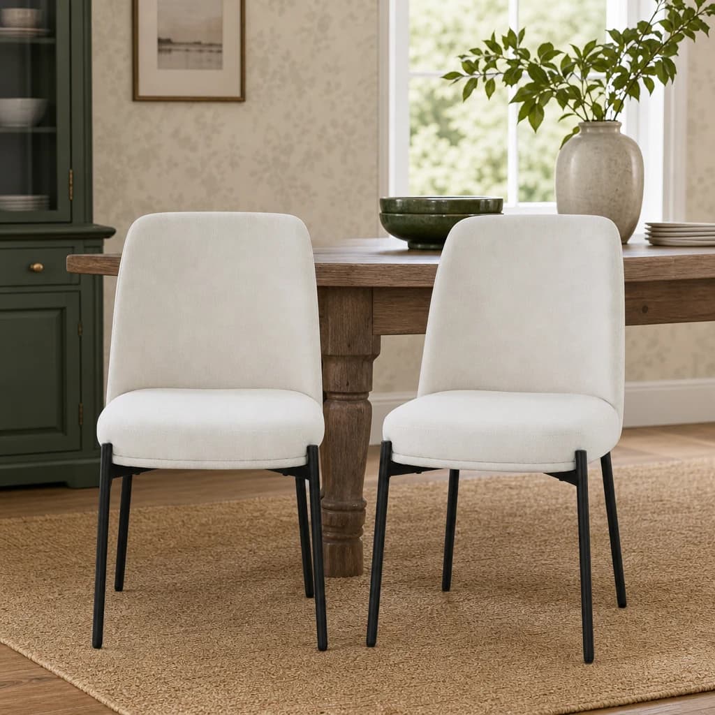 Maxwell Set of Two Light Beige Textured Fabric Dining Chairs - Seating, photo 1 of 5