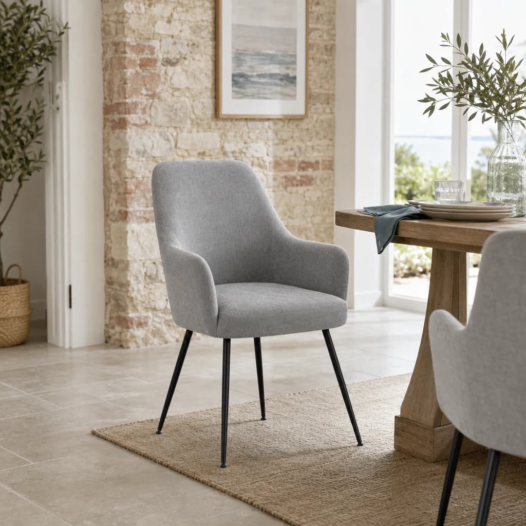 Maxwell Set of 2 Light Grey Textured Fabric Dining Chairs with Arms - Seating, photo 1 of 8