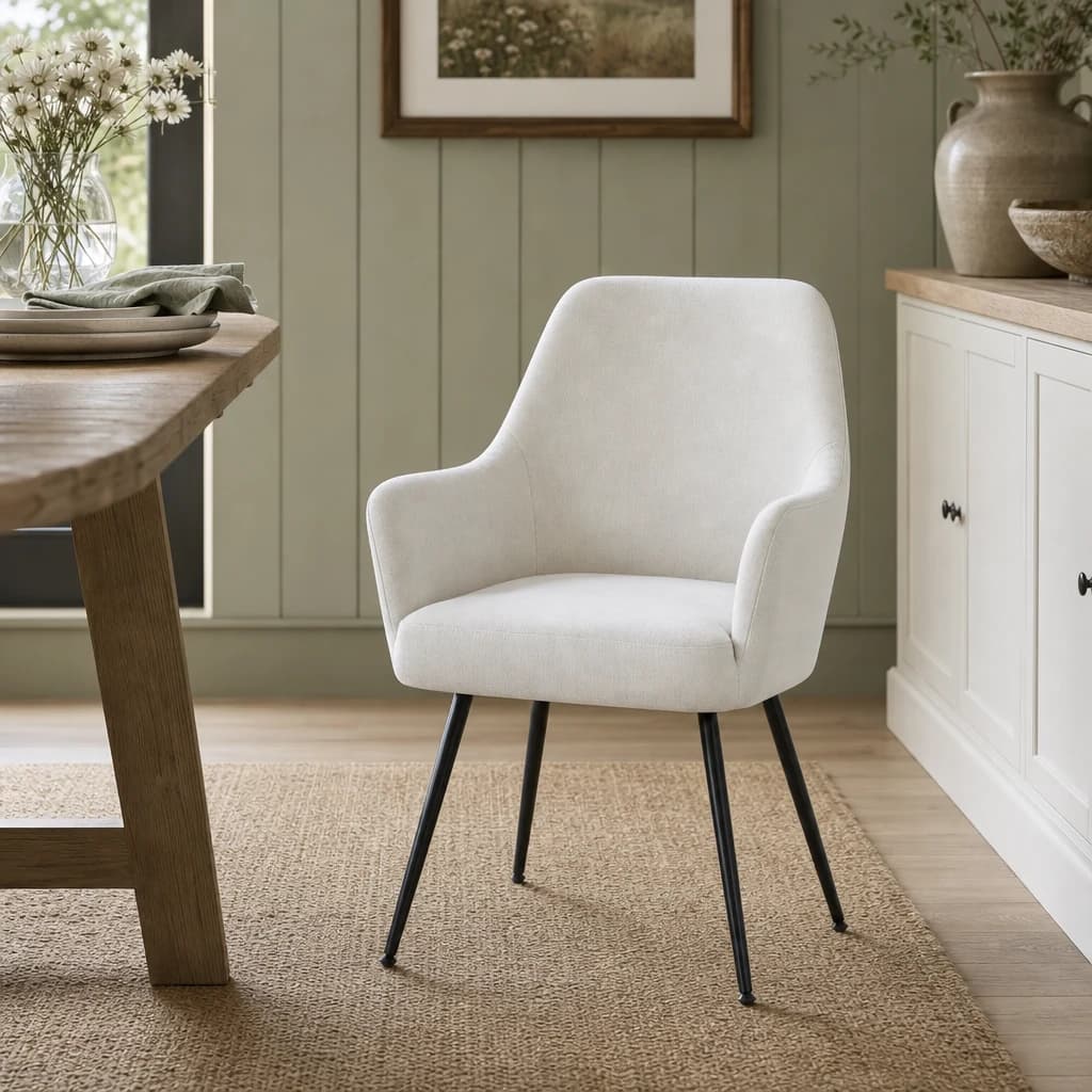 Maxwell Set of 2 Light Beige Textured Fabric Dining Chairs with Arms - Seating, photo 1 of 8
