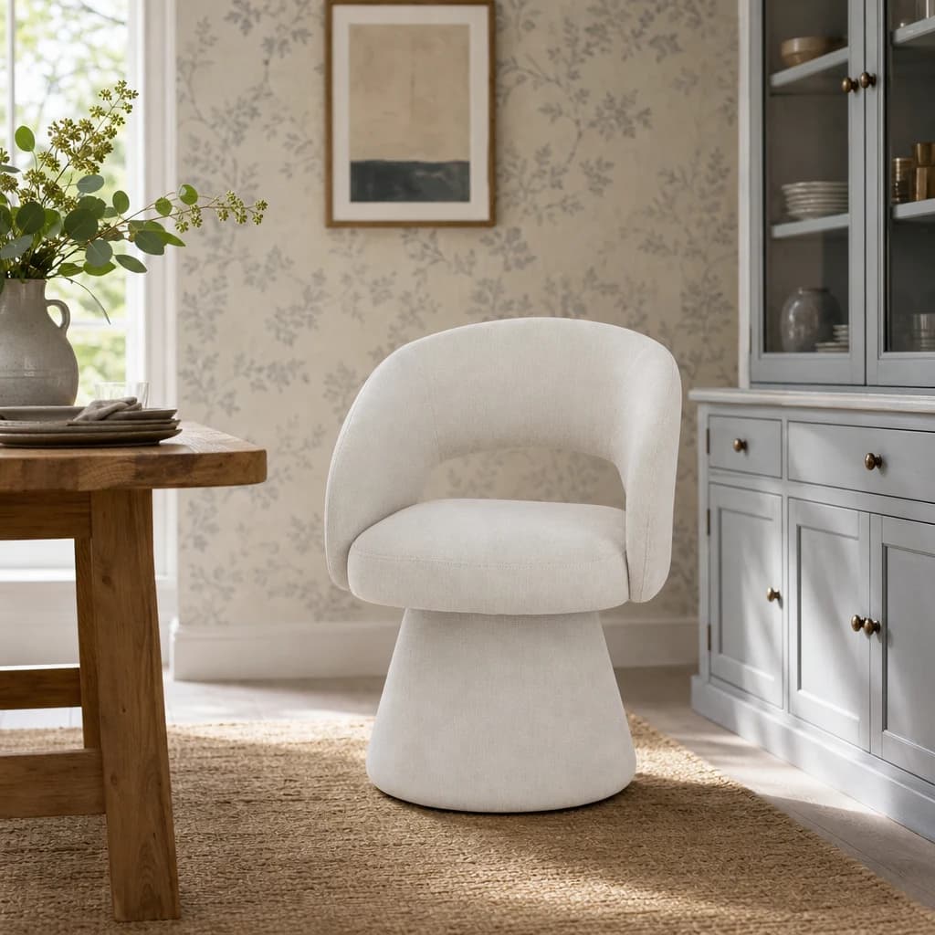 Maxwell Textured Beige Fabric Curved Swivel Dining Chair - Seating, photo 1 of 8