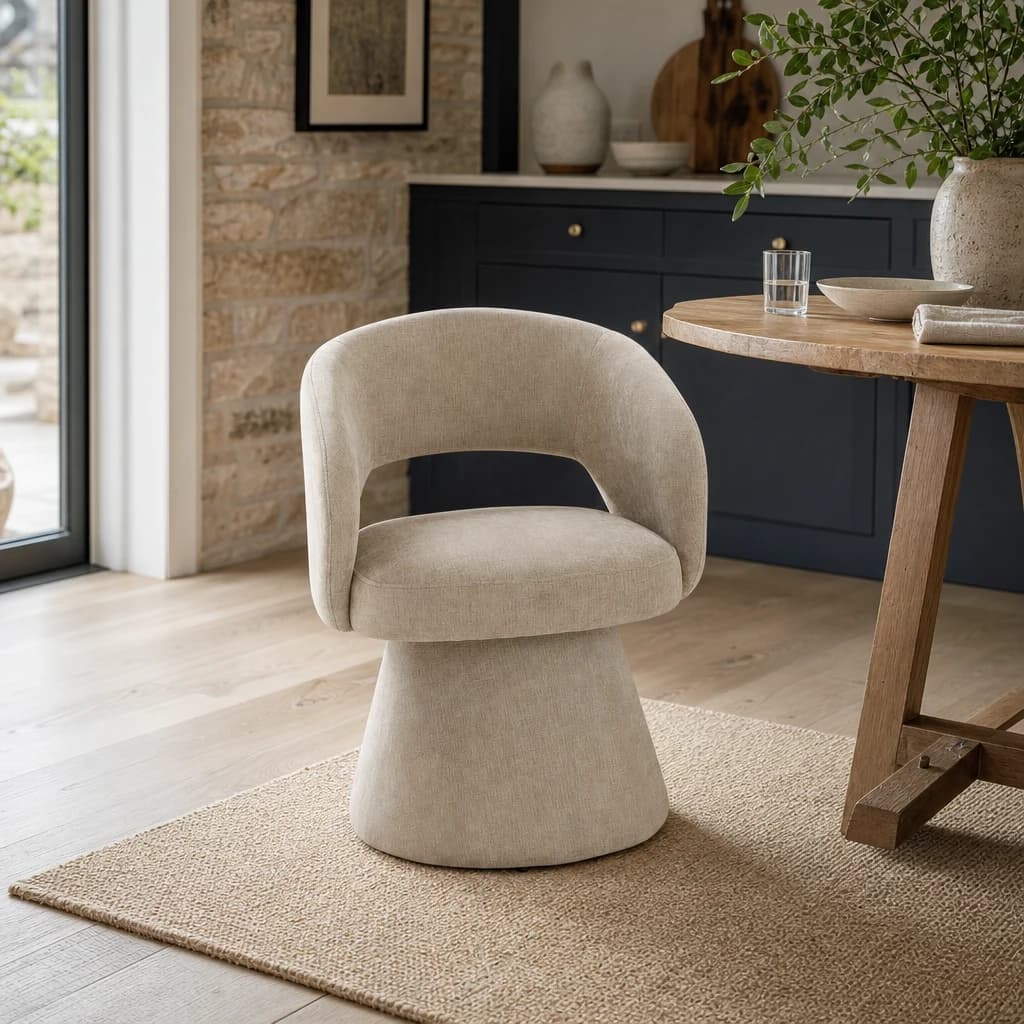 Maxwell Stone Chenille Curved Swivel Dining Chair - Seating, photo 1 of 8
