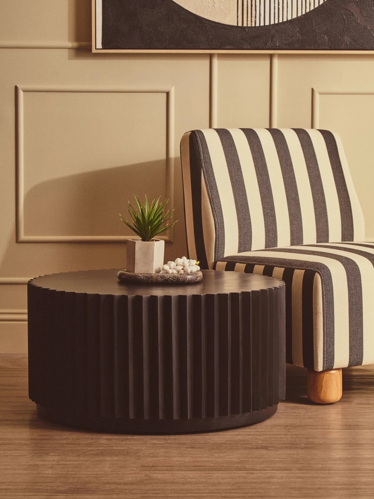 Parlan Black and White Stripe Armless Chair - Seating, photo 2 of 8