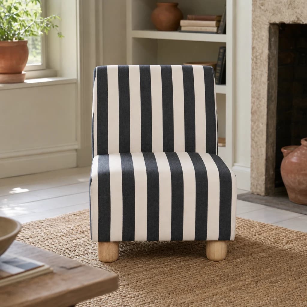 Parlan Black and White Stripe Armless Chair - Seating, photo 1 of 8