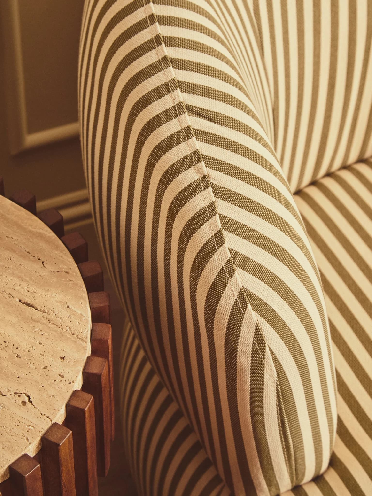 Parsac Olive Green and White Stripe Swivel Lounge Chair - Seating, photo 3 of 8