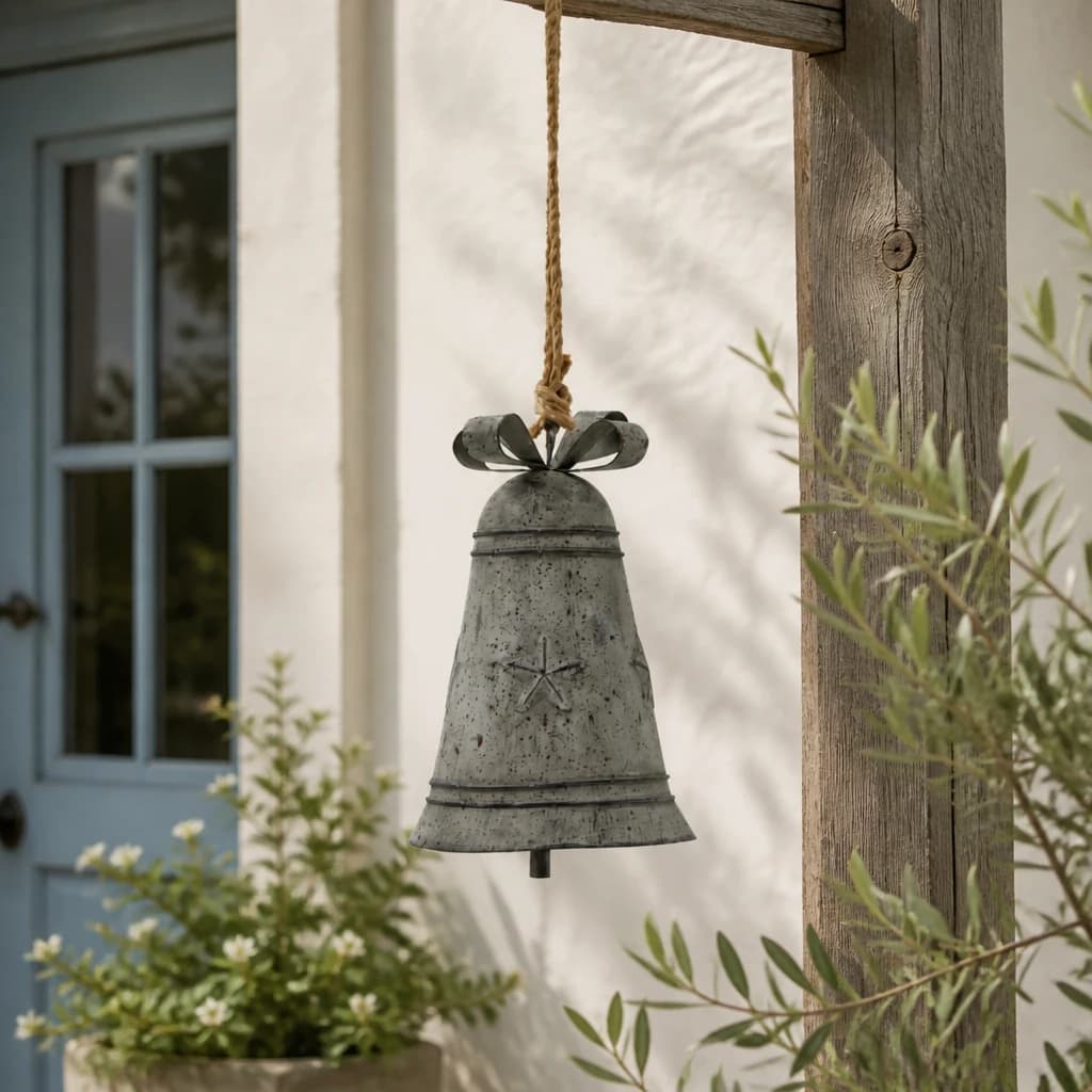 Rustic Metal Hanging Bell With Bow - Sculptures & ornaments, photo 1 of 2