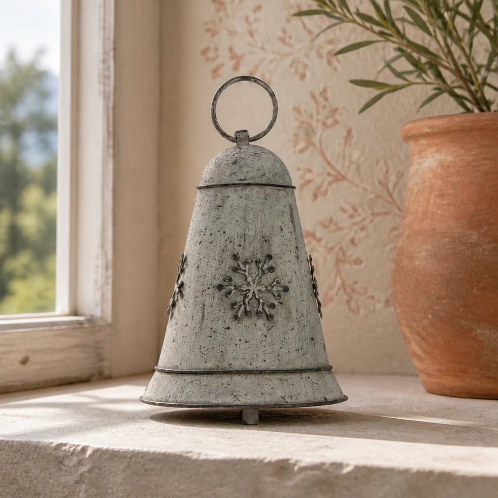 Medium Rustic Metal Hanging Bell With Snowflake - Sculptures & ornaments, photo 1 of 2