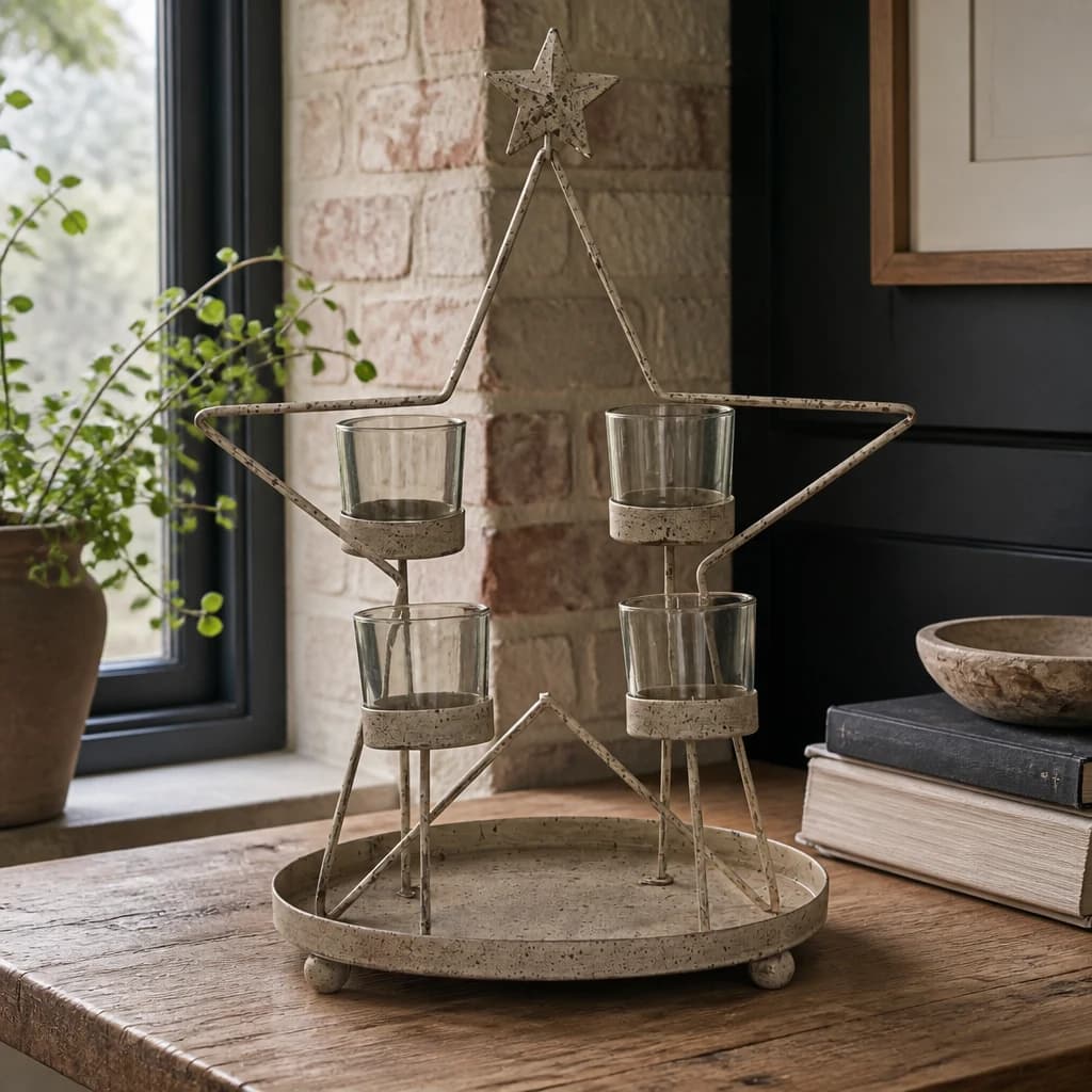 Rustic Outline Star With Four Glass Votives - Lanterns, photo 1 of 4