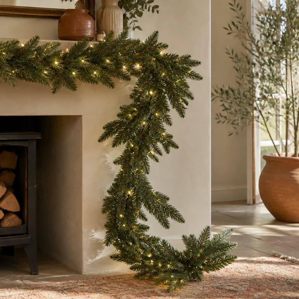 Green Pre-Lit Woodland 200 Led Fir Christmas Garland - Artificial plants & flowers, photo 1 of 3