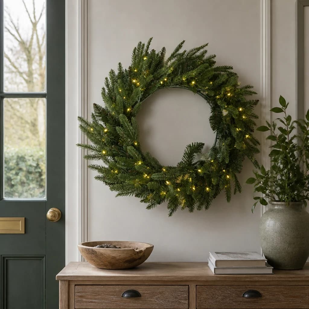Green Pre-Lit Woodland 100 Led Fir Christmas Wreath - Artificial plants & flowers, photo 1 of 2