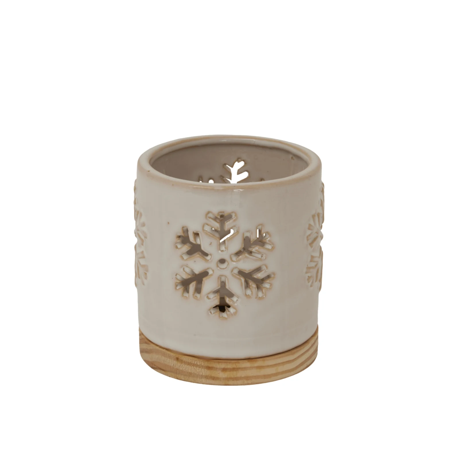 Alora Ceramic Snowflake Candle Holder On Wood Base - Candles, photo 2 of 5