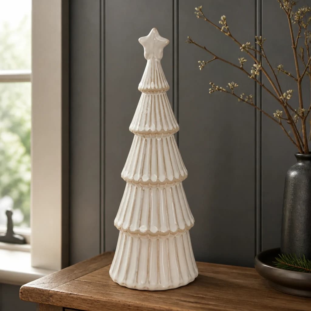 Large Alora Ceramic Snowy Layered Tree With Star - Sculptures & ornaments, photo 1 of 5