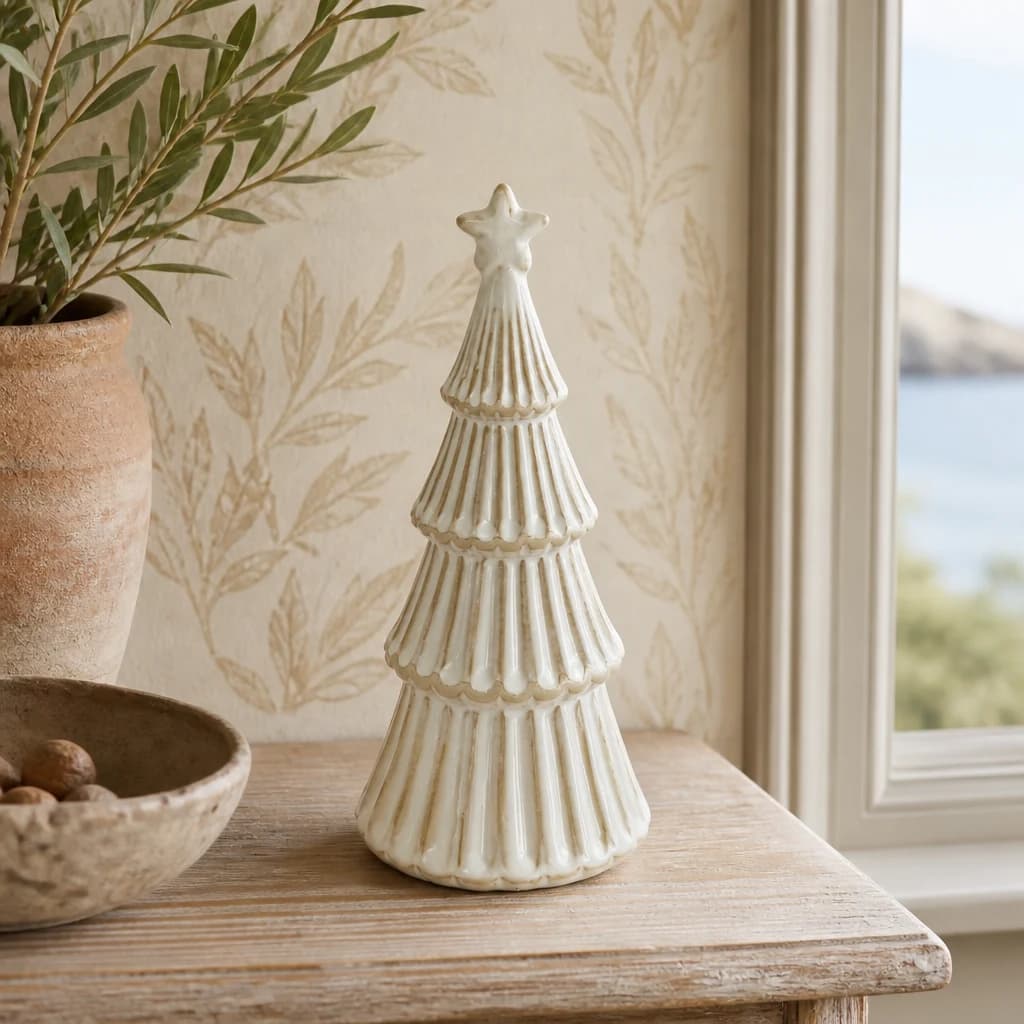Medium Alora Ceramic Snowy Layered Tree With Star - Sculptures & ornaments, photo 1 of 4