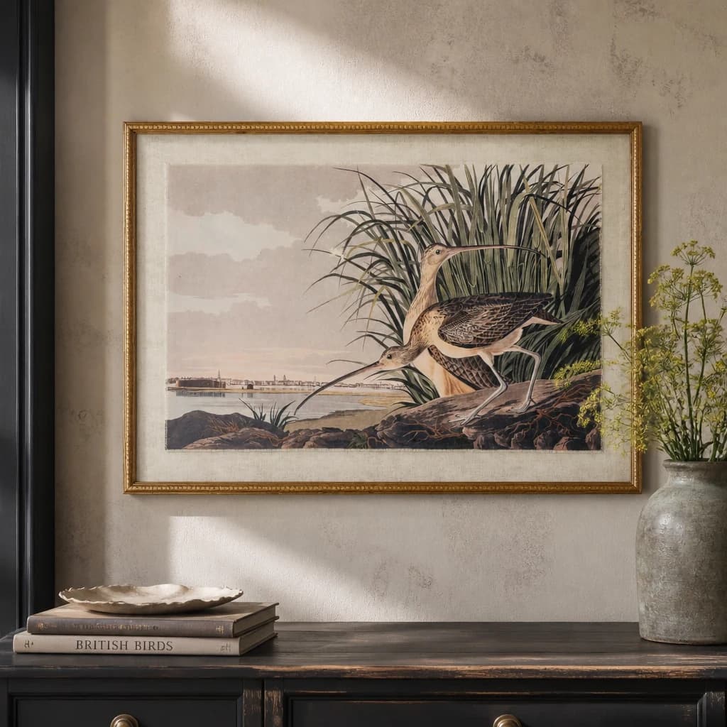 Flora & Fauna Collection Curlews On Linen In Beaded Frame