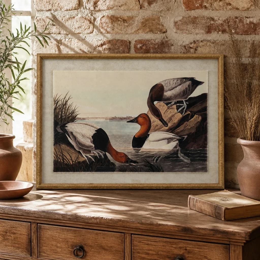Flora & Fauna Collection Pochards On Linen In Beaded Frame
