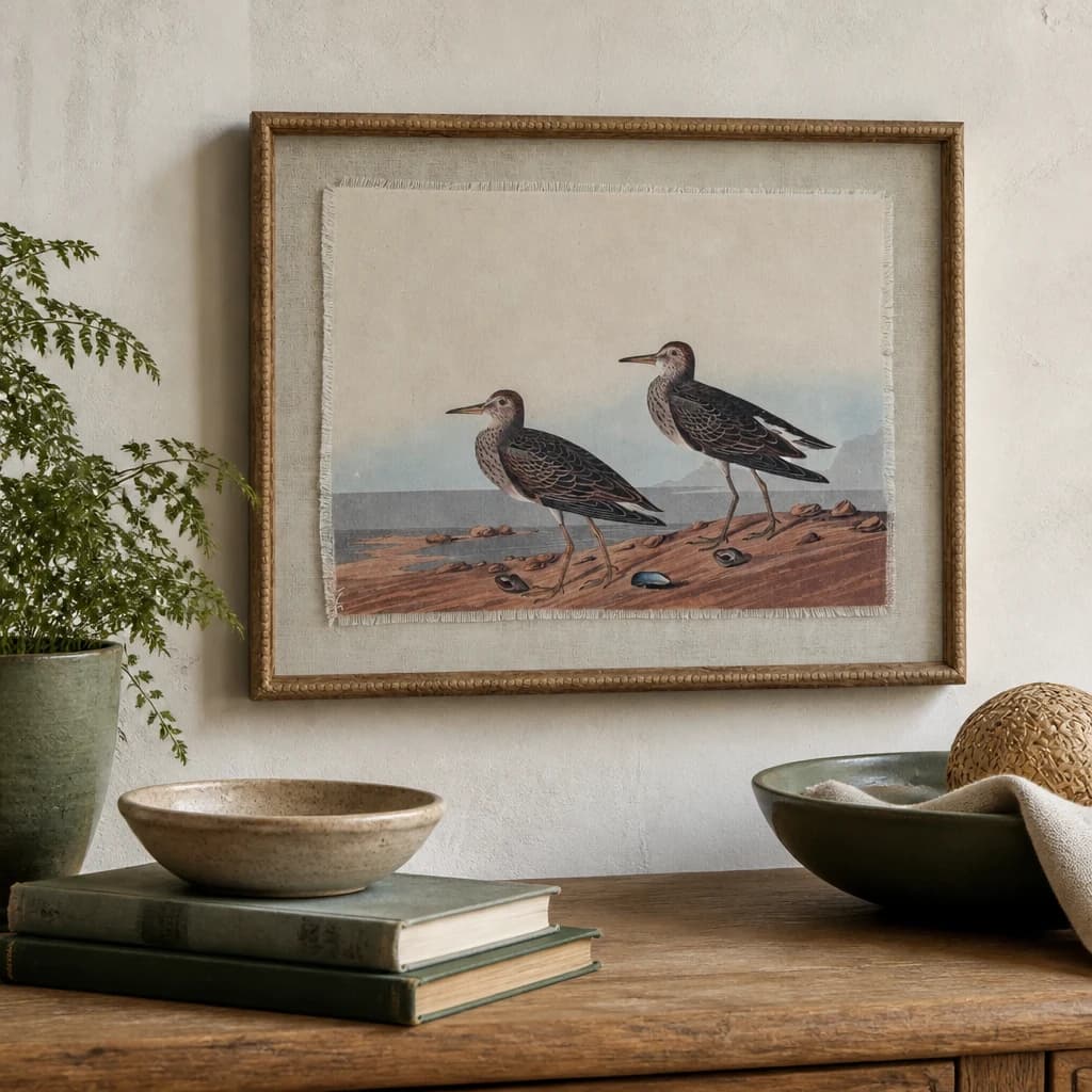 Flora & Fauna Collection Sandpipers On Linen In Beaded Frame - Wall art & frames, photo 1 of 4