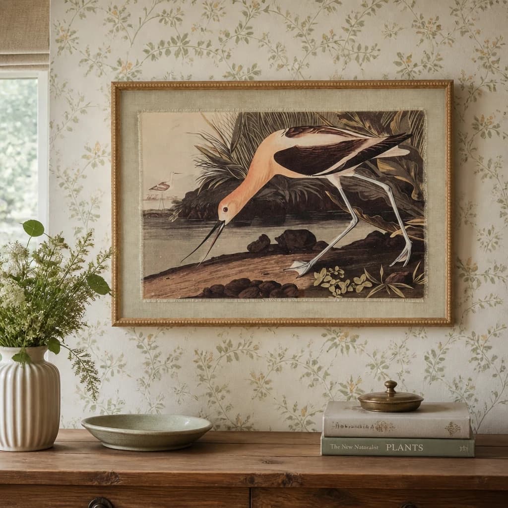 Flora & Fauna Collection Avocet On Linen In Beaded Frame - Wall art & frames, photo 1 of 4