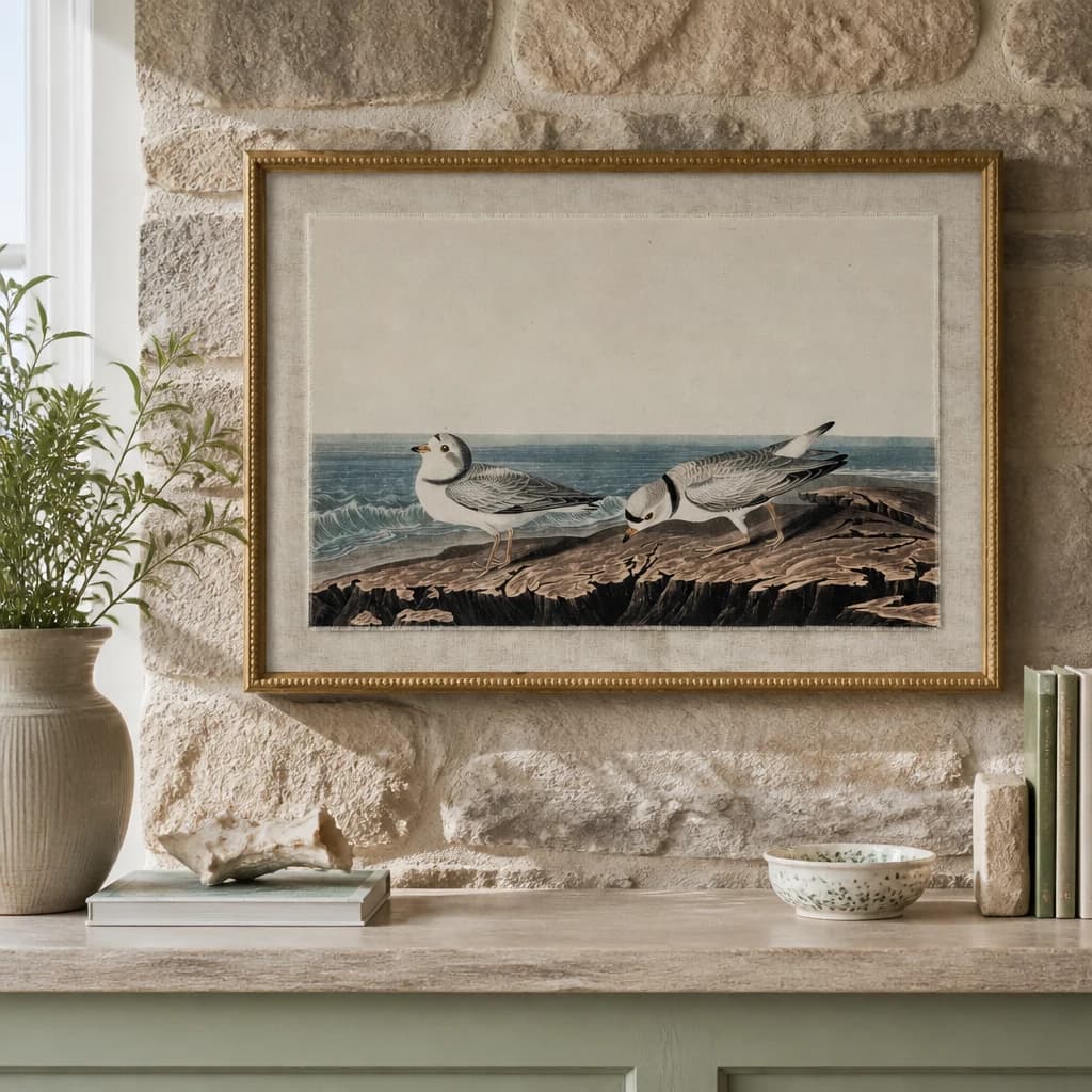 Flora & Fauna Collection Plovers On Linen In Beaded Frame - Wall art & frames, photo 1 of 3