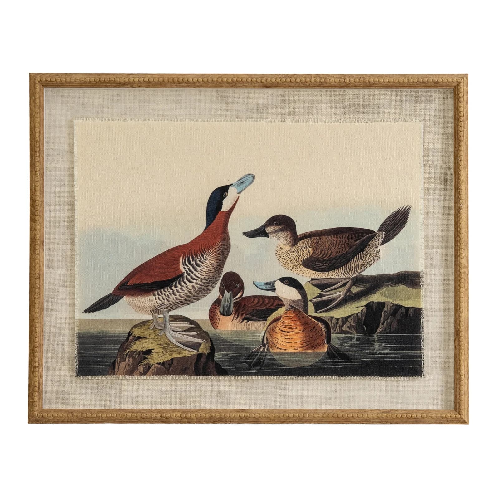 Flora & Fauna Collection Ducks On Linen In Beaded Frame - Wall art & frames, photo 2 of 3