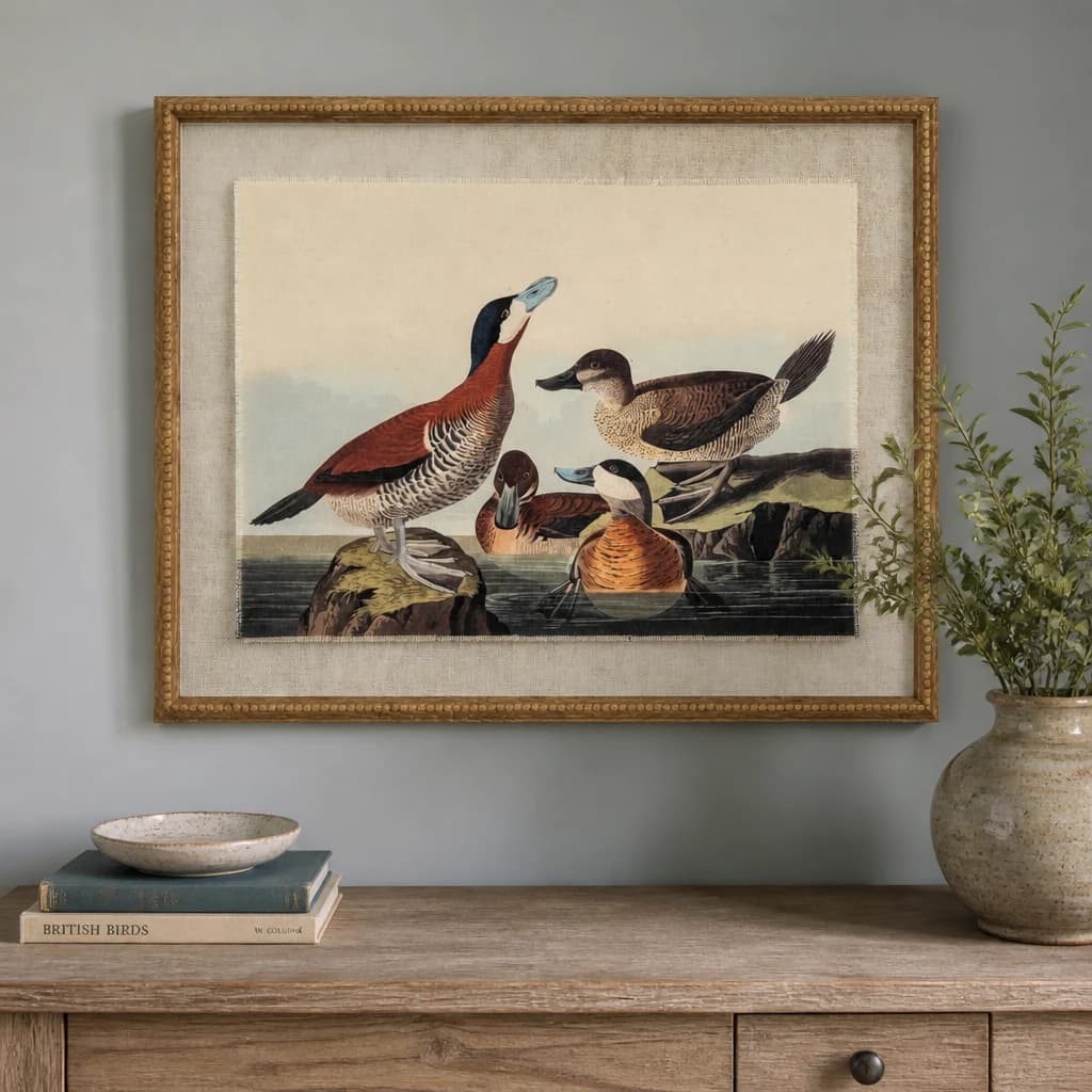 Flora & Fauna Collection Ducks On Linen In Beaded Frame - Wall art & frames, photo 1 of 3