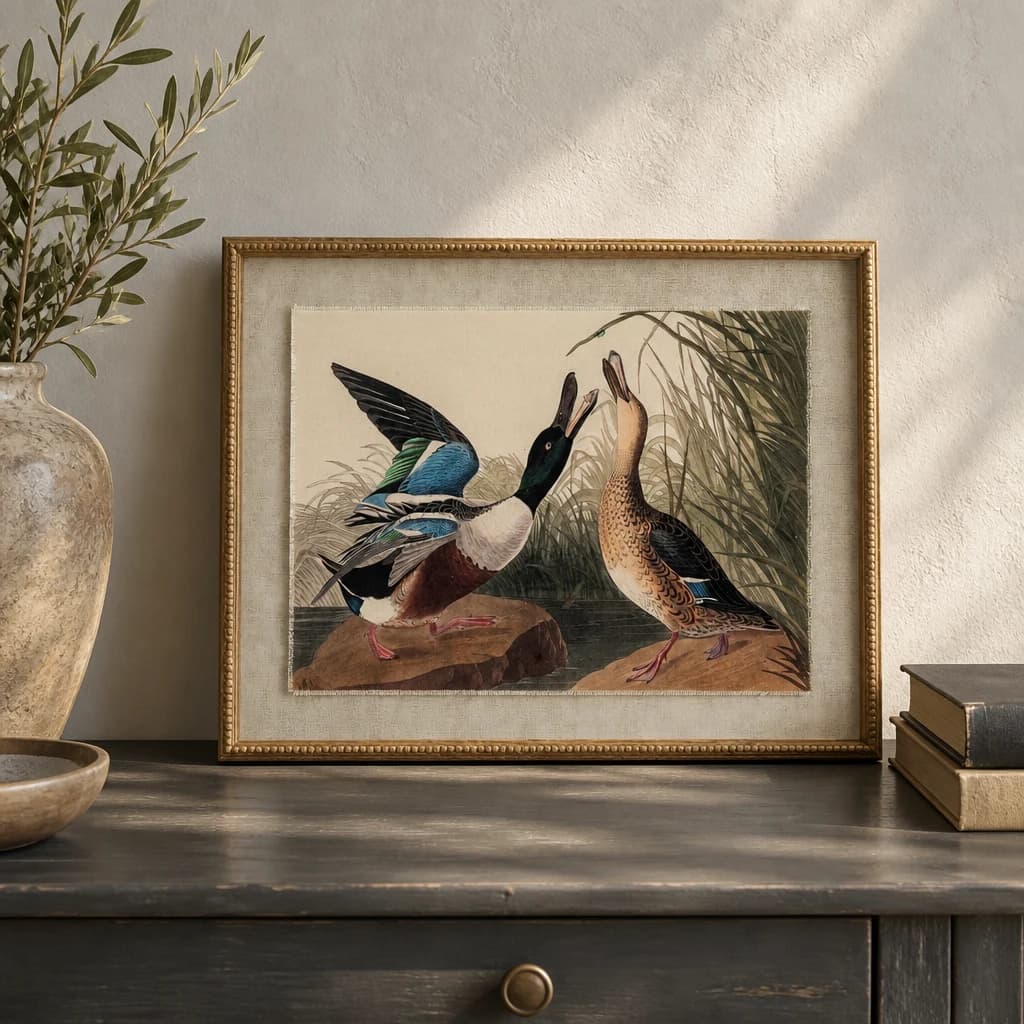 Flora & Fauna Collection Mallards On Linen In Beaded Frame - Wall art & frames, photo 1 of 3