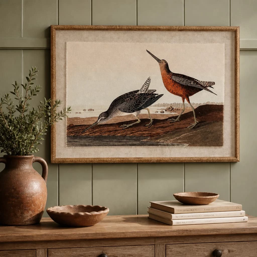 Flora & Fauna Collection Snipes On Linen In Beaded Frame - Wall art & frames, photo 1 of 3