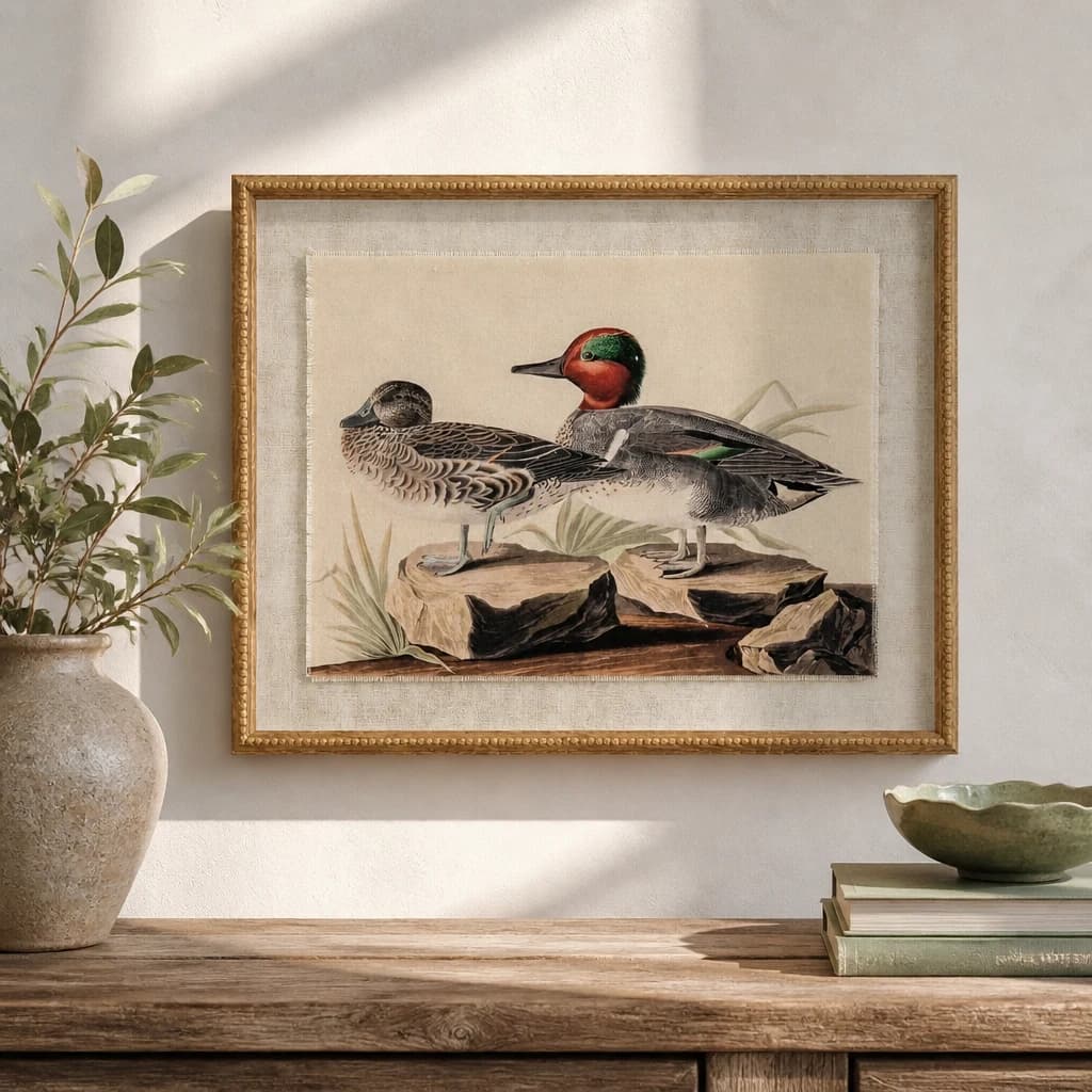 Flora & Fauna Collection Teals On Linen In Beaded Frame - Wall art & frames, photo 1 of 3