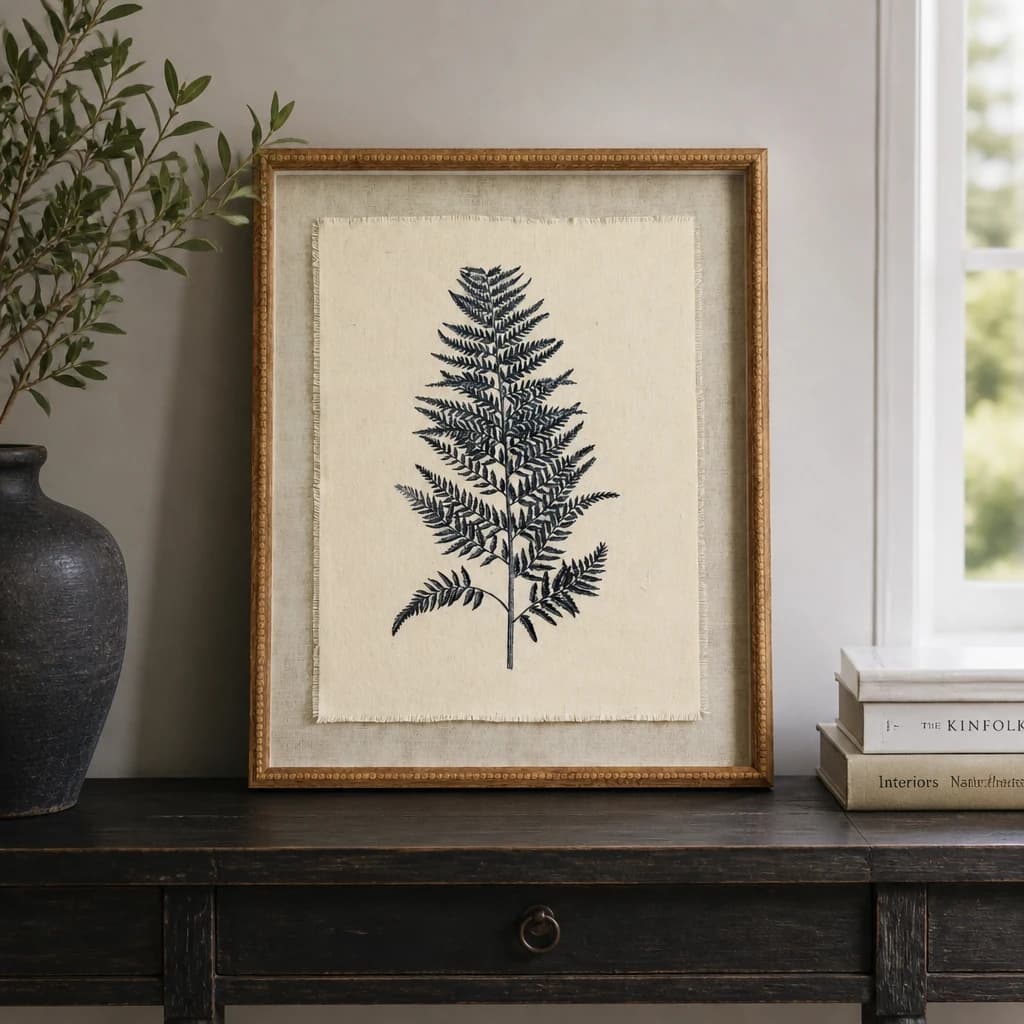 Flora & Fauna Collection Beech Fern On Linen In Beaded Frame — Pack of 3