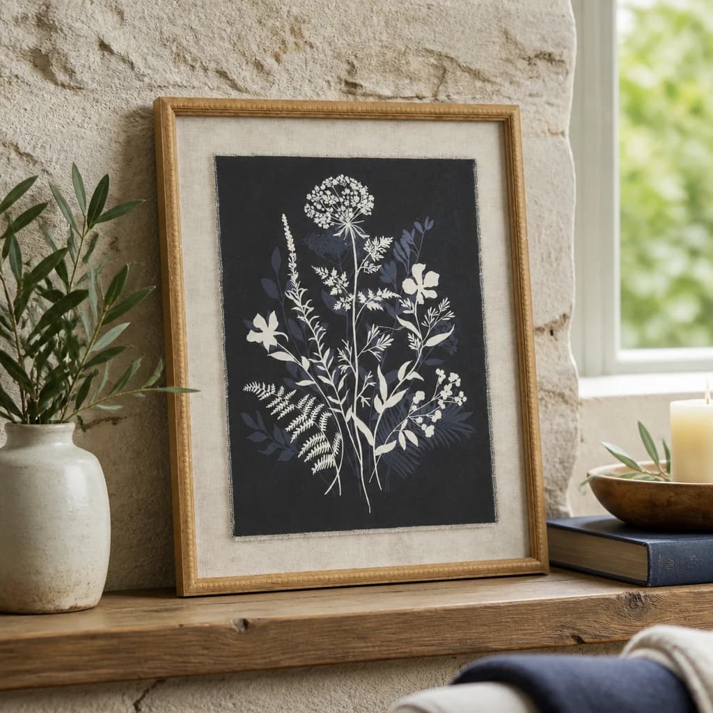 Flora & Fauna Collection Meadow On Linen In Beaded Frame