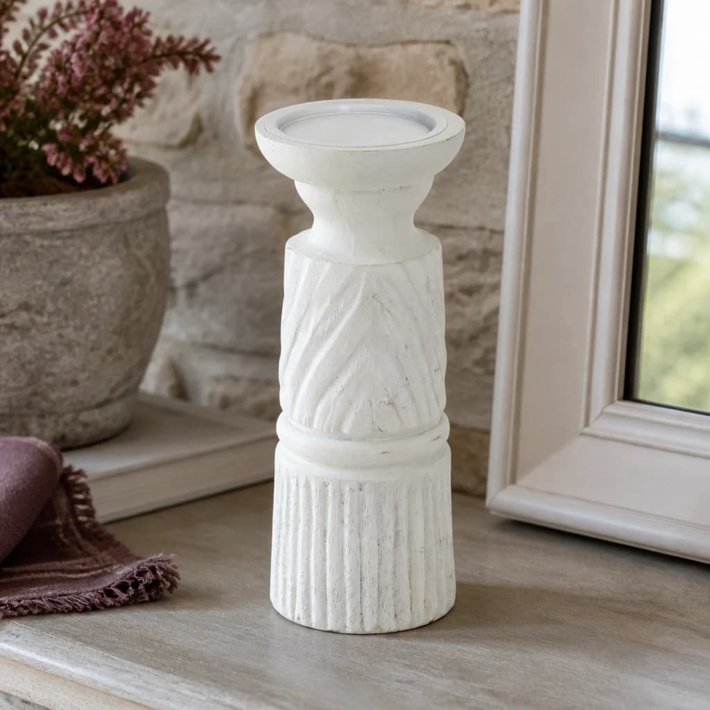 Medium White Carved Candle Holder - Candles, photo 1 of 5