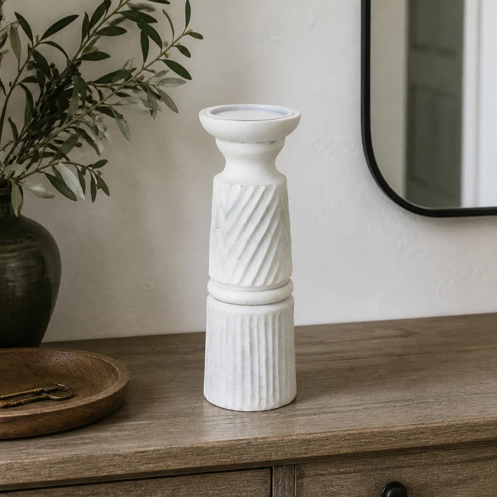 Large White Carved Candle Holder - Candles, photo 1 of 5